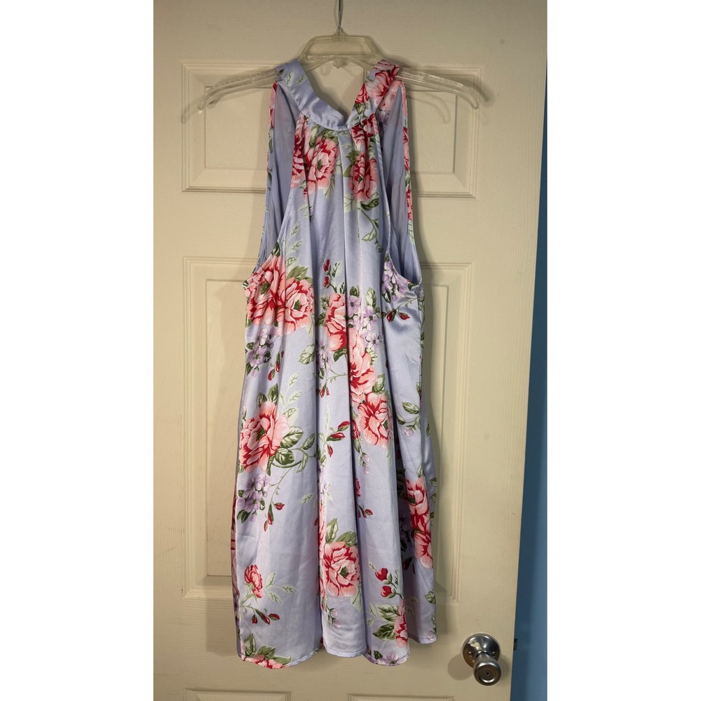 Lulus Blue Pink Floral Satin Halter Mini Dress XL Resort Vacation Party